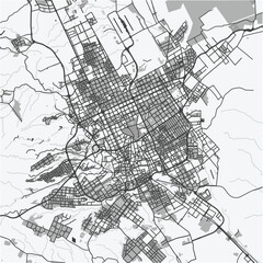 Fototapeta premium Map of Riyadh in Saudi Arabia in grayscale. Contains layered vector with roads water, parks, etc.