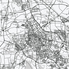 Obraz premium Map of Tianjin in China in grayscale. Contains layered vector with roads water, parks, etc.