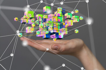 Connecting lines and dots.Big data visualization