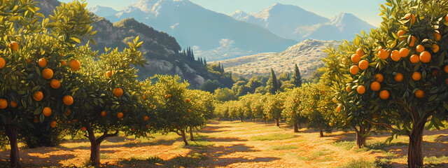 Sunny Orange Grove in the Mountains