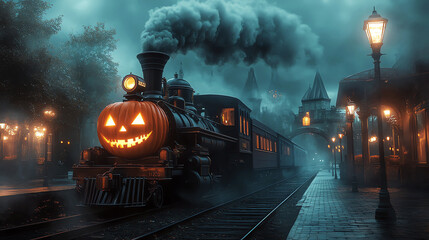 halloween train, AI generated