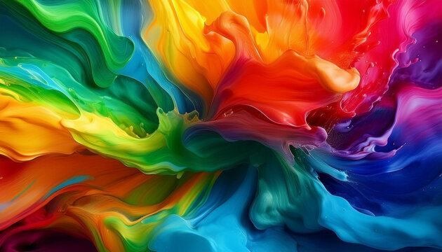 Colourful paint splash, modern art, colors, green, red, yellow, blue, rainbow, acrylic paint, modern art, background, copy space, backdrop, fill, texture, copy space, vivid

