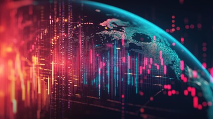 A dynamic financial graph superimposed over a globe, representing the global impact of financial markets.