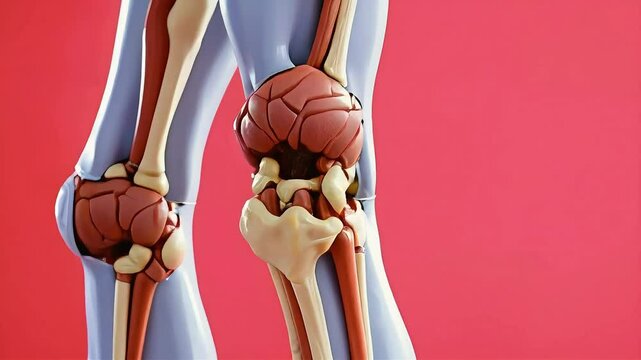 Close-up of a human anatomical model showing the knee joint.
