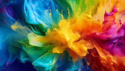 Colourful paint splash, modern art, colors, green, red, yellow, blue, rainbow, acrylic paint,...