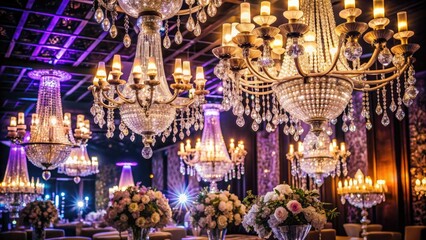 Obraz premium Hollywood Glamour: Shimmering chandeliers, crystal accents, and dramatic lighting, evoking the glamour of classic Hollywood films.