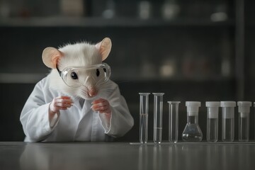 Scientist Rat: A rat in a lab coat and safety goggles, holding a test tube in a laboratory