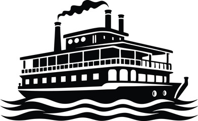 riverboat silhouette vector on white background