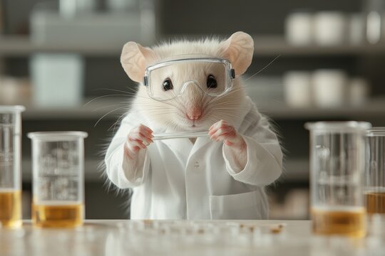 Scientist Rat: A rat in a lab coat and safety goggles, holding a test tube in a laboratory