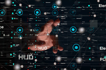 Neural network 3D illustration. Big data and cybersecurity