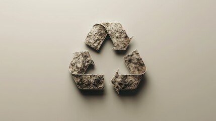 Recycle symbol made from textured, natural materials placed against a plain background, representing environmental sustainability and eco-consciousness.
