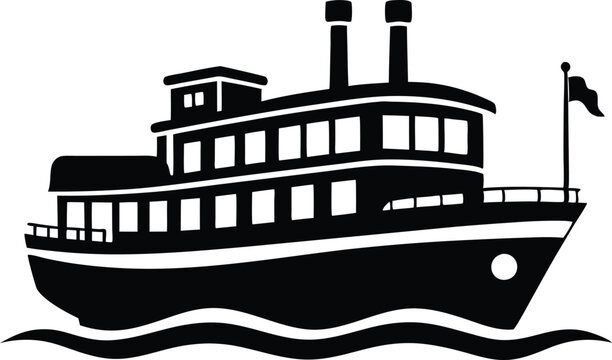 recommend clip art: riverboat silhouette vector on white background