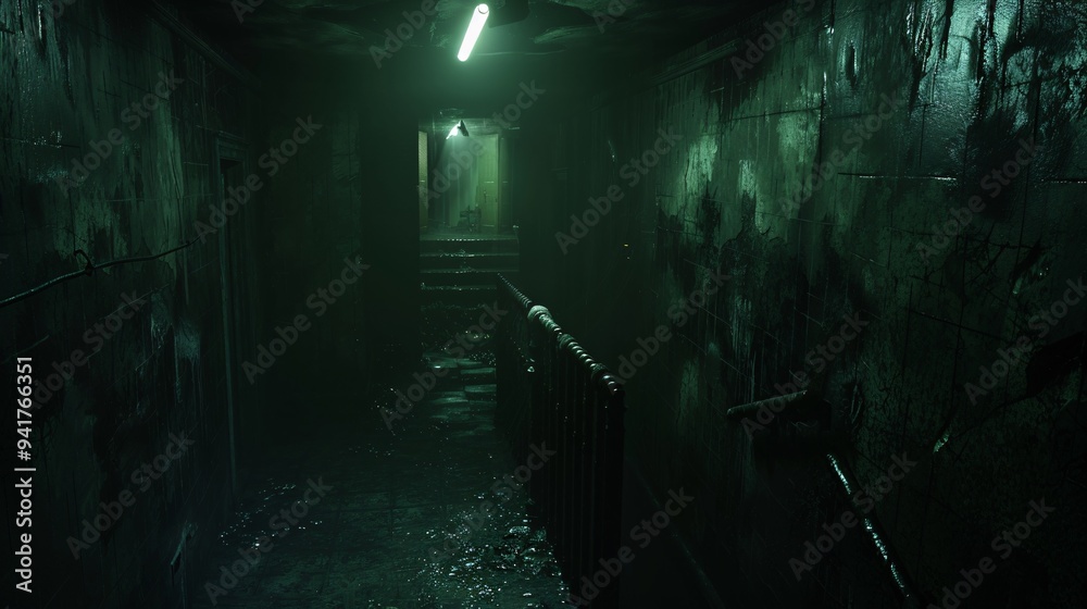 Wall mural Dark and creepy basement with ghostly lights