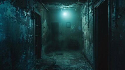Dark and creepy basement with ghostly lights