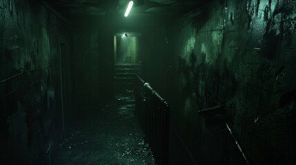 Dark and creepy basement with ghostly lights