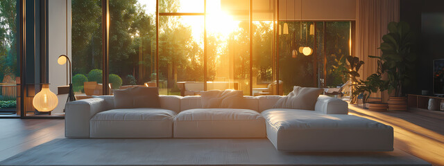 Contemporary Living Room with Sunset Light