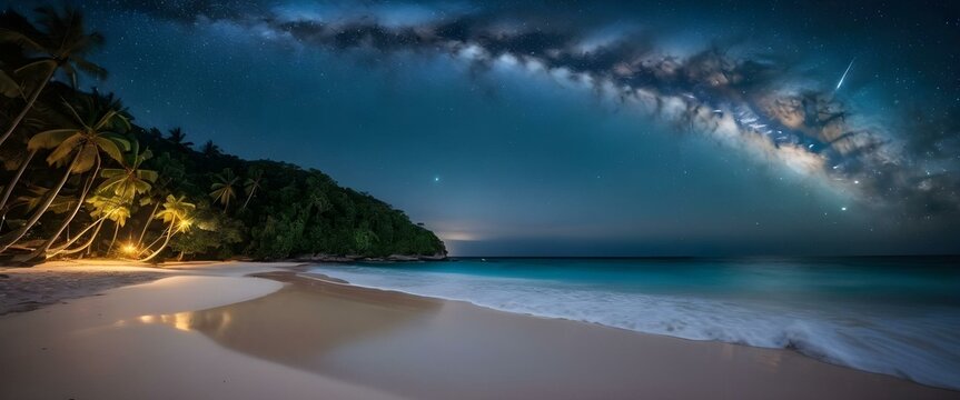Milky way above the ocean. Tropical beatch.
AI generated
