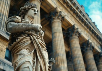 Classical Sculpture Against a Backdrop of Columns