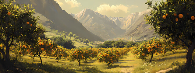 Orchard in the Shadow of Mountains