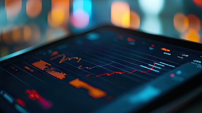 A macro view of a business graph displayed on a tablet, highlighting the intricate details of market trends and financial metrics.