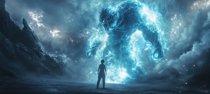 Character summoning a giant elemental creature