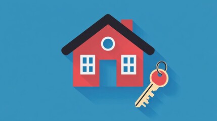 Modern house icon with a key, representing the concept of homeownership, security, and new beginnings.