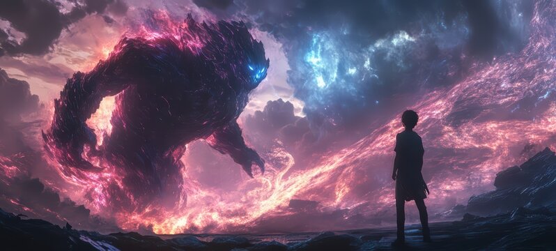 Character summoning a giant elemental creature