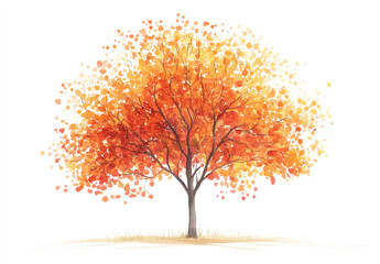 Vibrant watercolor illustration of tree with autumn colors