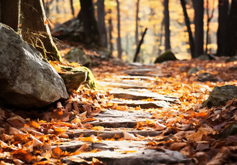 Obraz premium Stone floor covered with autumn foliage