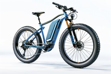 Obraz premium A blue electric bike sitting on a white background, ready to ride