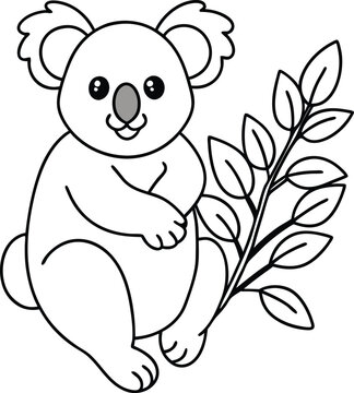 recommend clip art: Simple and cute koala line art ideal for kids coloring and learning fun
                    