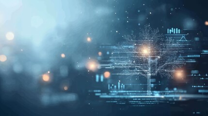 Obraz premium A digital representation of a tree intertwined with data and technology elements.