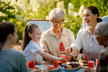 family spending time together in summer morning