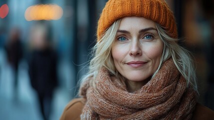 A beautiful middle-aged woman commuting through the city by bike, drinking coffee in front of the office after a long workday..stock image