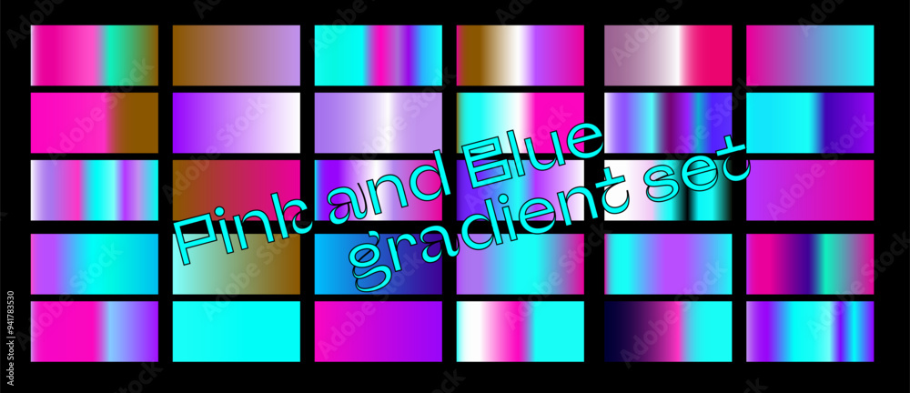 Poster chrome gradients of holographic colors for vector art and design. retrowave style palette.