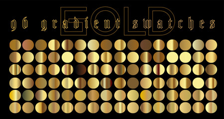 Large set of gradients in gold metallic colors for design and vector illustrations.