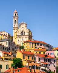 Skyline of Cervo village and the church, Liguria, Italy