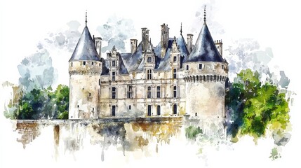 Obraz premium Watercolor Illustration of a French Chateau.