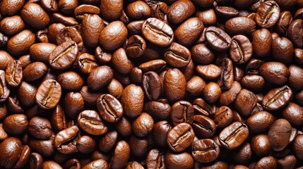 Fototapeta premium Lots of coffee beans. Coffee background. Professional close-up photo of coffee beans texture, minimalistic, bold color