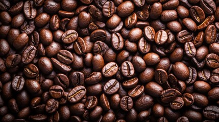 Obraz premium Lots of coffee beans. Coffee background. Professional close-up photo of coffee beans texture, minimalistic, bold color