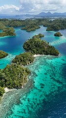 Aerial View of the Thousand Islands in the Togean National Park, Central Sulawesi, Indonesia. Similar to Piyanemo view in Raja Ampat. 