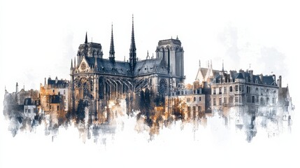 Obraz premium Notre Dame Cathedral Watercolor Illustration.