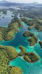 Aerial View of the Thousand Islands in the Togean National Park, Central Sulawesi, Indonesia. Similar to Piyanemo view in Raja Ampat. 