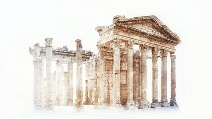Obraz premium Ancient Roman Ruins with Columns and White Background.