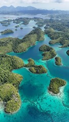 Aerial View of the Thousand Islands in the Togean National Park, Central Sulawesi, Indonesia. Similar to Piyanemo view in Raja Ampat. 