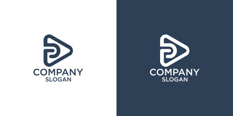 abstract letter P logo design with play icon vector symbol for media, technology, elements logo