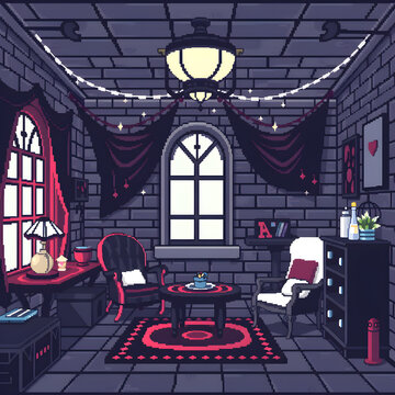 Una habitaci&oacute;n hermosa y muy g&oacute;tica hecha a base de pixeles encantadores