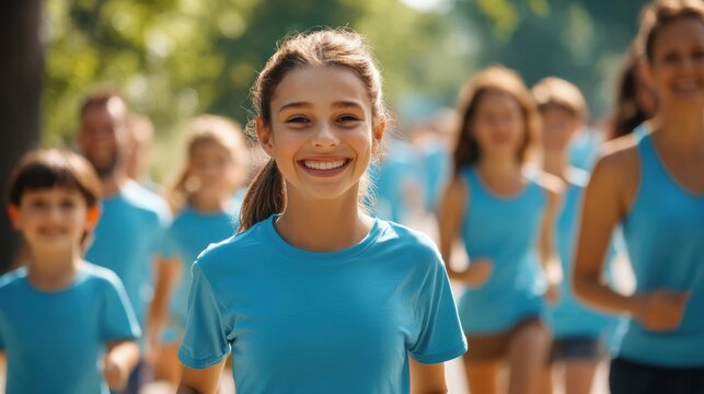 Together for a Cause: Family in Matching T-shirts at Local Fundraising Walkathon