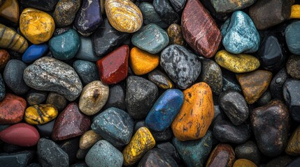 Naklejka premium Background with colorful stones. Professional close-up photo of background texture made of colorful stones, minimalistic, bold color