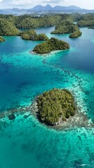 Aerial View of the Thousand Islands in the Togean National Park, Central Sulawesi, Indonesia. Similar to Piyanemo view in Raja Ampat. 